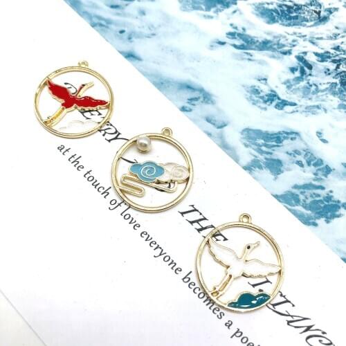 10pcs Enamel Chinese style fairy crane Xiangyun combination alloy pendant jewelry accessories DIY headwear earrings