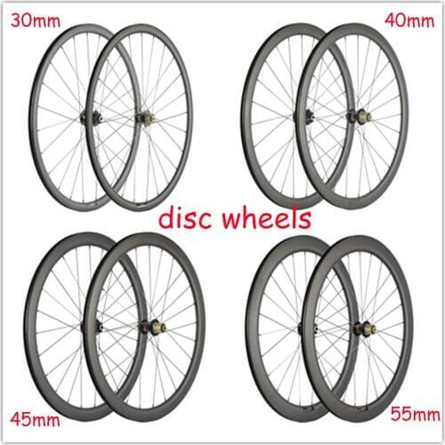 100% 700C Carbon Road Bicycle Wheelset 30/40/45/55mm Clincher disc brake bike Wheels 3k Matte