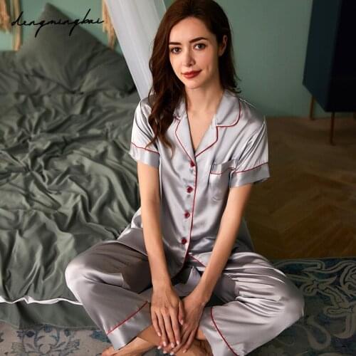100% Mulberry Silk Pajamas Set For Women Long-sleeved Two-piece Silk Sleepwear Summer Autumn Spring Home Service