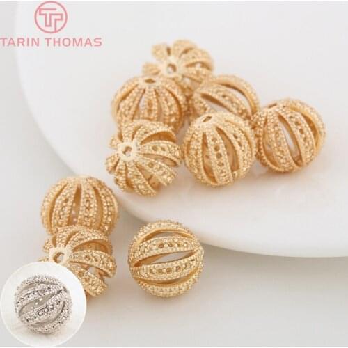 6PCS 12MM 24K Champagne Gold Color Plated Brass Round Hollow Spacer Beads Bracelet Beads High Quality Jewelry Accessories