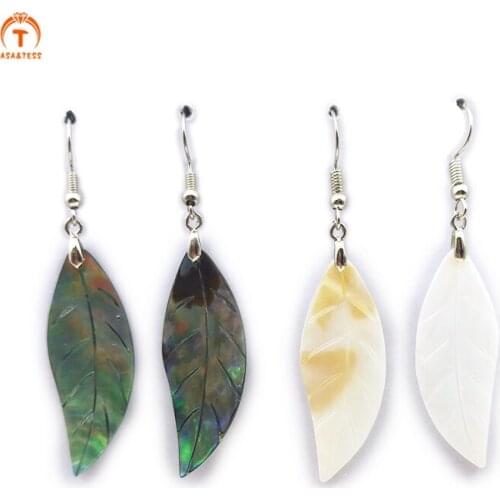 3Pairs Natural Abalone Shell Crochet Earrings Fashion Carving Leaf Shape Silver Decorations For Women Earrings Jewelry Finding