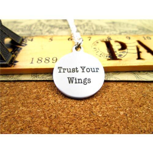 3pcs/lot Fashion stainless steel necklace "trust your wings" Charms Pendant necklace Jewelry Gift more style for choosing