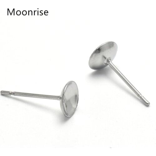 304 Stainless Steel Earring Stud Findings Earring Post Round Cup Earring Pin Fit for 5mm 6mm Half Drilled Beads Earring Making