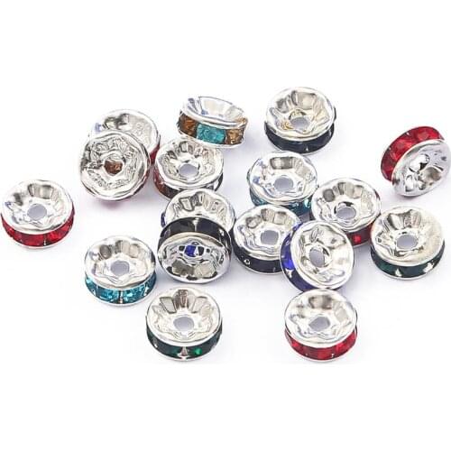 50pcs 6 8 10mm Iron Round Crystal Rhinestone Rondelles Loose Spacer Metal Beads For DIY Jewelry Findings Making Accessories