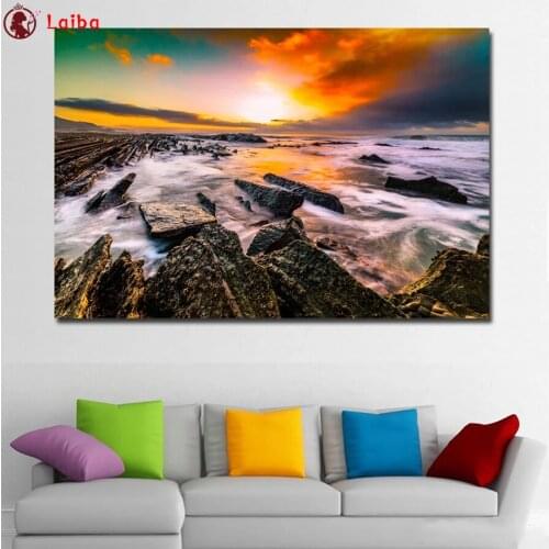 5D DIY Diamond Painting Natural scenery, sunset beach Full Square Round Drill Embroidery Cross Stitch 5D icon gift Home Decor