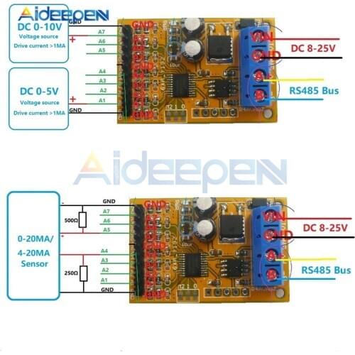 R4AVA07 7CH 5V 10V Analog Voltage Acquisition Sampler RS485 ModBus RTU Module for PLC Oscilloscope ADC 4-20ma Sensor