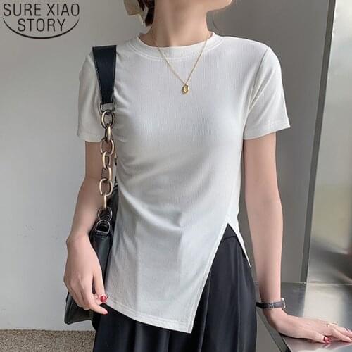Casual Solid 5 Colors Blouse Women O-Neck split Shirt Summer New Fashion Short Sleeve Summer Female Clothing Blusas Mujer 13435