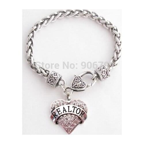30pcs a lot antique silver color Realtor with clear Crystal Heart Lobster Claw Bracelet jewelry