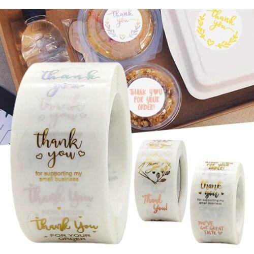 Bronzing Thank You Stickers Roll Colorful 500-Count Stickers Round for Wedding Birthday Party Holiday Celebration NK-Shopping