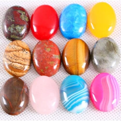 Beads 22x30MM Oval Natural Stone Blue Onyx Gold Tiger Eye Rose Quartz Cabochon Bead For Making Fashion Jewely Gift 1Pair/Lot