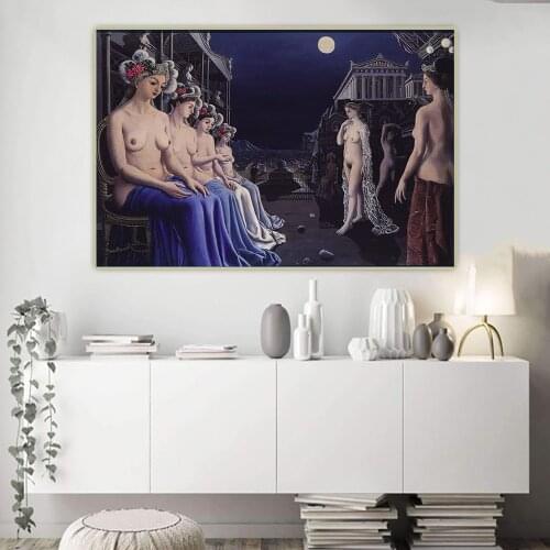 Citon Paul Delvaux《The Great Sirens,1947》Surrealism Canvas Oil Painting Artwork Picture Background Wall Decor Home Decoration