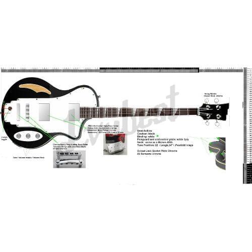 Customized body shape and headstock shape 4 string electric bass guitar,Solid black finished,chrome parts,with hollow body