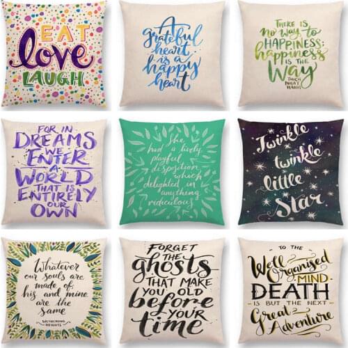 Hot Sale Rainbow Decorative Letters Flower Leaves Short Sentences Proverb Meaningful Words Cushion Home Decor Sofa Throw Pillow