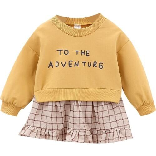 Baby Girls Cotton Dress Long Sleeve Children Patchwork Sweatshirt Plaid Kid Dresses Girls Clothes Toddlers Casual Dress Autumn