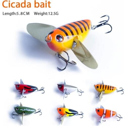 1PCS 58mm 12.5g Simulation of Cicada Fishing Lures Popper Floating Hard Wobblers Bait Metal Blade Wings Artificial Lures