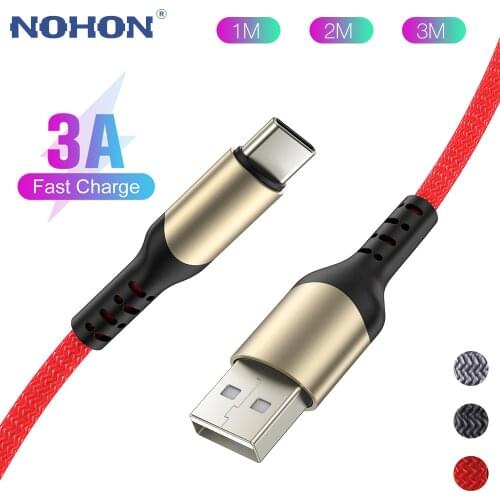 Type C USB Cable For Samsung A51 Huawei Xiaomi LG Sony OPPO Fast Charge Mobile Phone Cord 2m 3m Long Charger Data Wire Black Red