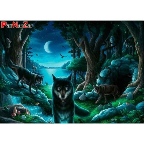 ParNarZar Night Wolves 5D DIY Diamond Painting Needlework Full Square Diamond Mosaic Picture of Rhinestones Diamond Embroidery