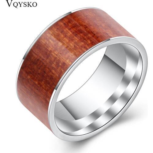 Stainless Steel Ring Mens Wedding Ring Retro Wood Grain Design Fashion Party Gift