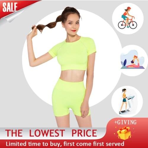Womens Fitness Sports Shorts Set Womens Yoga Sets Seamless Sportswear Workout Tops + Tights Summer Cycling Wear Shorts Suits