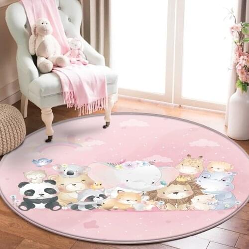 2021 Baby Hand Print Round Carpet Baby Play Fashion Children Carpet Balloon Animal Picture Non-Slip Children Flannel Carpet