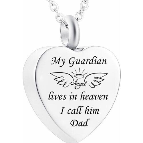 Wings Memorial Jewelry My Guardian Angel Dad Mom Cremation Urn Pendant Ashes Heart Necklace Stainless Steel with Filling Kits