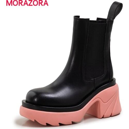 MORAZORA Plus Size 34-42 Genuine Leather Chelsea Boots Women Slip On Thick Bottom Platform Boots Ladies Ankle Boots Female Shoes