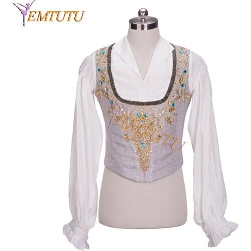 Mens Professional ballet tunic ballet jacket silver white chiffon boys princes Male Ballet Dance Top custom made Ballet Costume