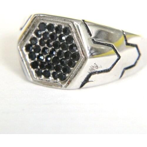 2017 Cool Style Biker Band Party Black Crystal Ring Stainless Steel Mens Ring New Fashion Punk Fashion Hexagon Ring