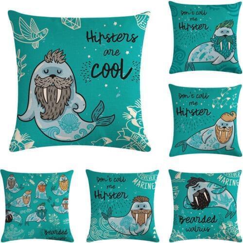 Cartoon Sea Lion Cotton Linen Throw Pillow Cover 45x45cm Home Decor Decorative Pillowcase For Sofa Seat Cute Cushion Cover