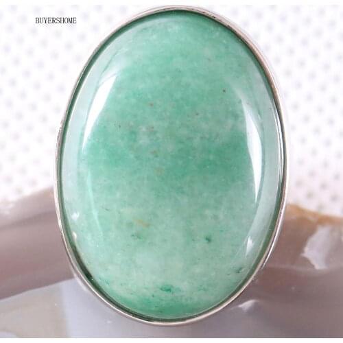 1Pcs Women Men Wedding Ring Jewelry Gift Natural Stone Oval Beads Green Aventurine Adjustable Finger Ring Z107