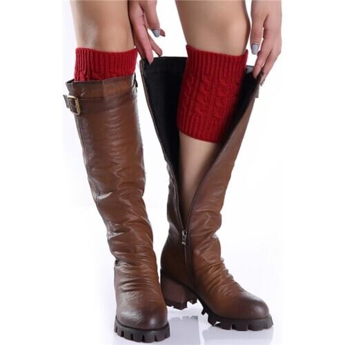 One Pair Winter Thick Warm Knitted Leg Warmers Socks Boot Cover Stripe For Women Lace Stretch Boot Leg Cuffs Boot Socks