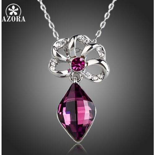 AZORA White Gold Color Big Red Stellux Austrian Crystals Pendant Necklace TN0150