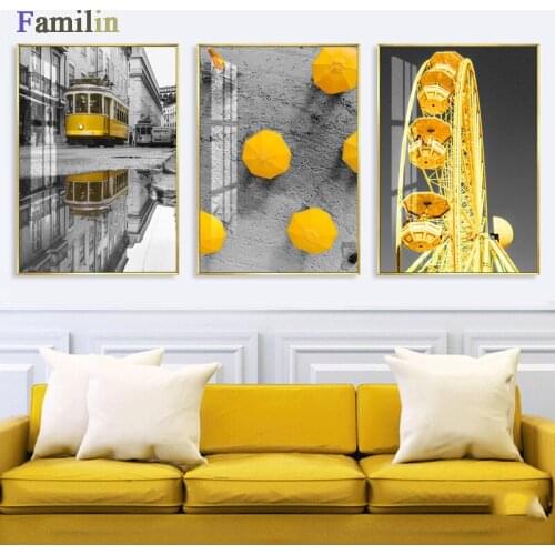 Nordic Poster Canvas Painting HD Printed PictureBuilding And Yellow Car Wall Art Living Room Bedroom Bedside Home Decoration