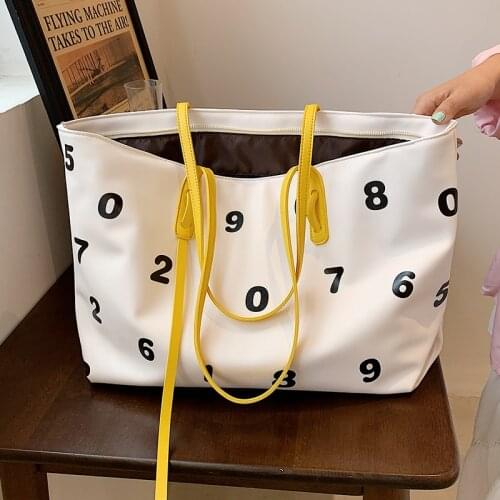 Casual Large Womens Bag 2021 Cartoons Printd Tote Bags Pure Color Big Shopper Female Shoulder Bags Luxury Soft Leather Handbags