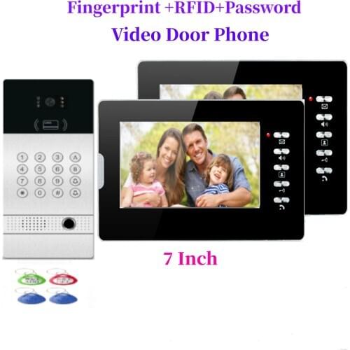 Wired Fingerprint Doorbell With 7" Monitor Apartment 1F/2F Smart Doorphone Network Cable Connect Password Unlock Video Intercom
