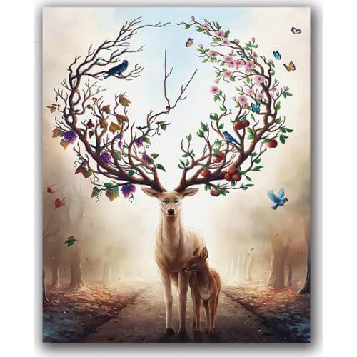 Coloring by numbers Forest Deer diy digital oil painting animals scenery paint for living room hoom decor