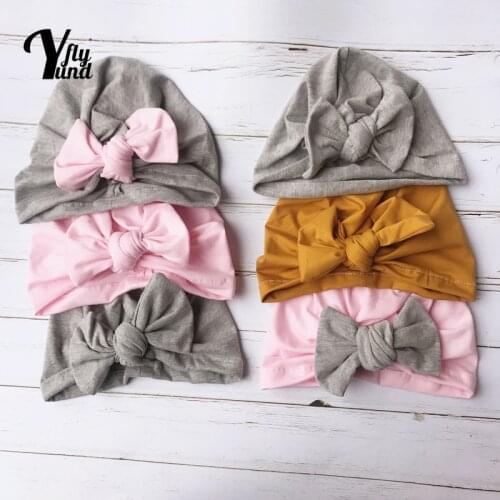 Yundfly Soft Comfortable Baby Girls Turban Hat Fashion Handmade Bowknot Toddler Beanie Caps Newborn Headwear Hair Accessories