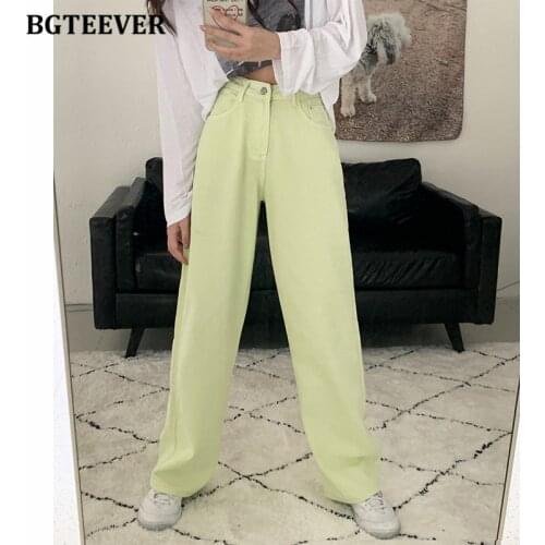 BGTEEVER Stylish Women Solid Straight Jeans Pants Summer Autumn High Waist Loose Female Denim Pants Casual Pantalon Femme 2021