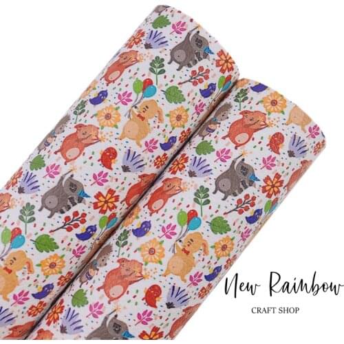 New Rainbow 30x22/A4 Cute Animals Party Soft Pu Litchi Faux Leather Sheet For Bows, Accessories, Bags, DIY Crafts