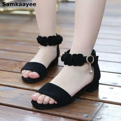 2-18y Kids Sandals Children Shoes Summer Girls High Heel Shoes Princess Sweet Solid Soft Bottom Breathable Anti-Slip Footwear 20