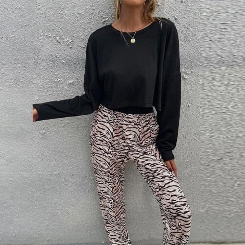 Leopard Plaid Stright Women;s Pants O-neck Long Sleeve t-shirts Set Woman 2 Pieces 2021 Summerr Autumn Fashion Sport Sets