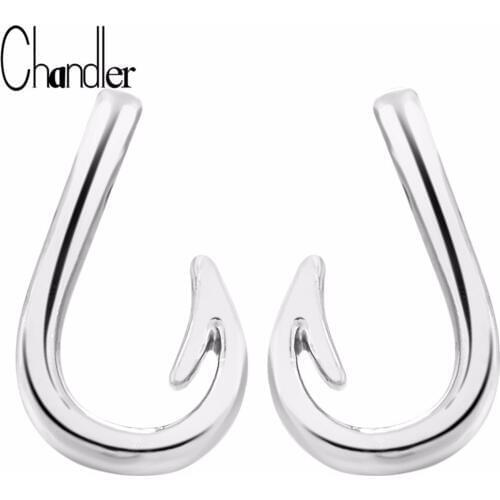 Chandler Gold Silver Plated Fish Hook Stud Earrings For Women Strench Hiphop Maxi Jewelry Trendy Femme Homme Bijoux Ear Brincos