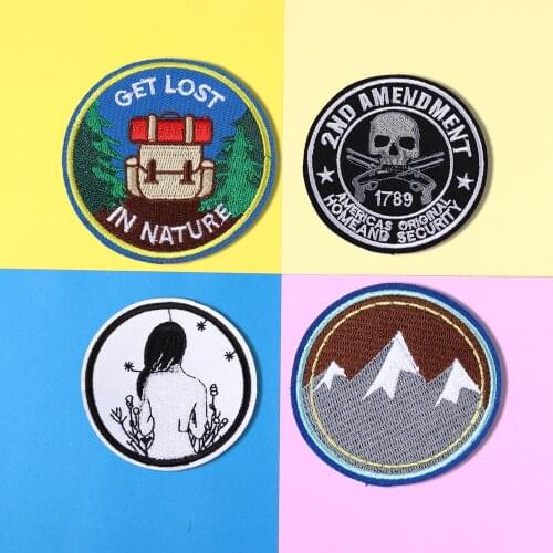 1PCS Beautys girl Back Patches for Clothes Iron on Round snow peak Appliques DIY Camping bag Embroidery Stickers Badges