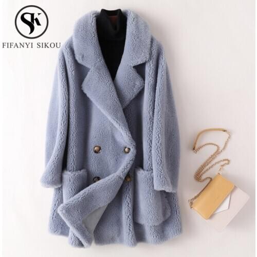 2019 Winter Coat Women High quality Cashmere Fur Coat Fashion Double Breasted Thick Warm Long Fur Jacket Womens Loose Overcoat