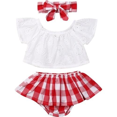 2019 boutique Girl Clothes Cute Newborn Baby Girl 3pcs Off Shoulder Tops+ Short Dress+Headband Outfits