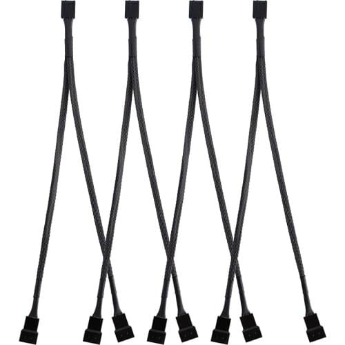 4 Pack PWM Fan Splitter Cable Y Splitter Computer PC Fan Power Cable 4 Pin 1 to 2 Converter, Black Sleeved Braided