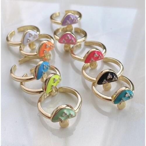 5Pcs/Lot High Quality Hot Sale Fashion Rings Brass Enamel Jewelry Cute Mushroom Rings Women