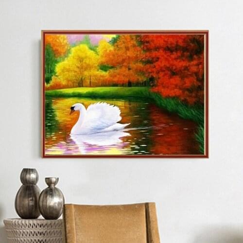 New hot 5D DIY Diamond Painting Cross Stitch A Swan Square Rhinestone Diamond Dusk Embroidery Mosaic Home Decoration Gift