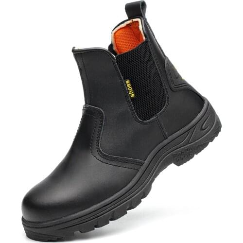 Large size mens fashion steel toe caps working safety boots genuine leather tooling shoes worker safe chelsea boot ankle botas