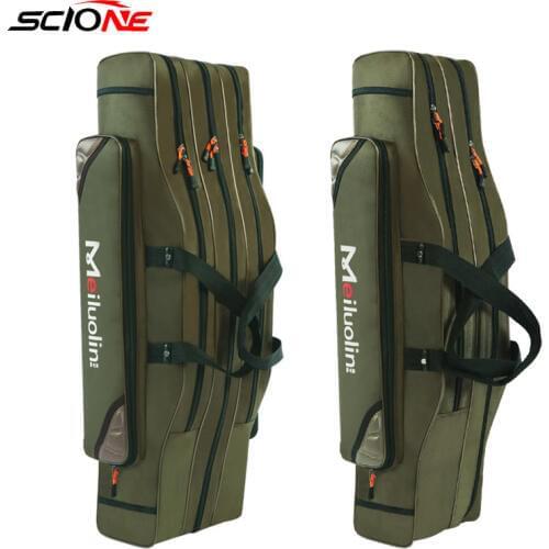 Canvas Fishing Bag Thicker 2/3 Layers 120cm Portable Fishing Tackle Bag Folding Fishing Rod Handbag Big Capacity Backpack XA115G